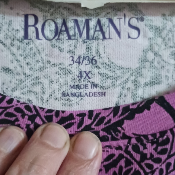 Roaman's Purple and Black Paisley Long Sleeve Top 4x A-4 - Picture 3 of 5